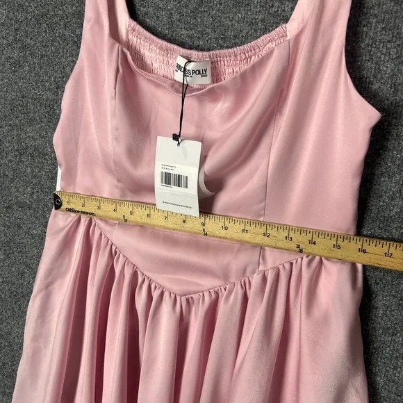 NEW Princess Polly Straplie Mini Dress Pink Satin‎ Smocked Bust Square Neck 10 - Picture 5 of 11
